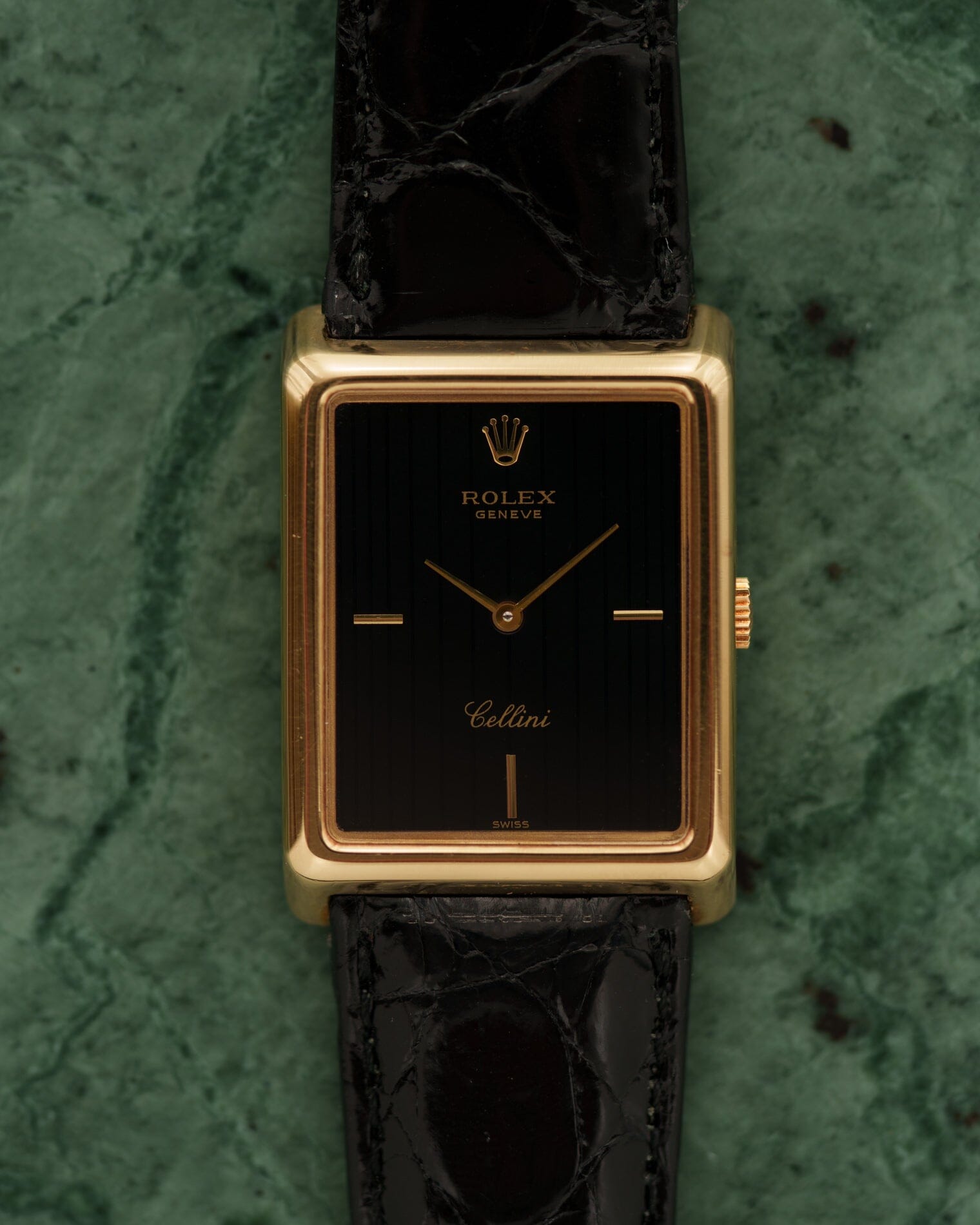 Rolex チェリーニ 4105 レクタングル YG ブラックタペストリーダイアル Watch ROLEX